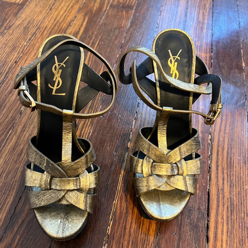 YSL Gold Leather Sandals Size 7